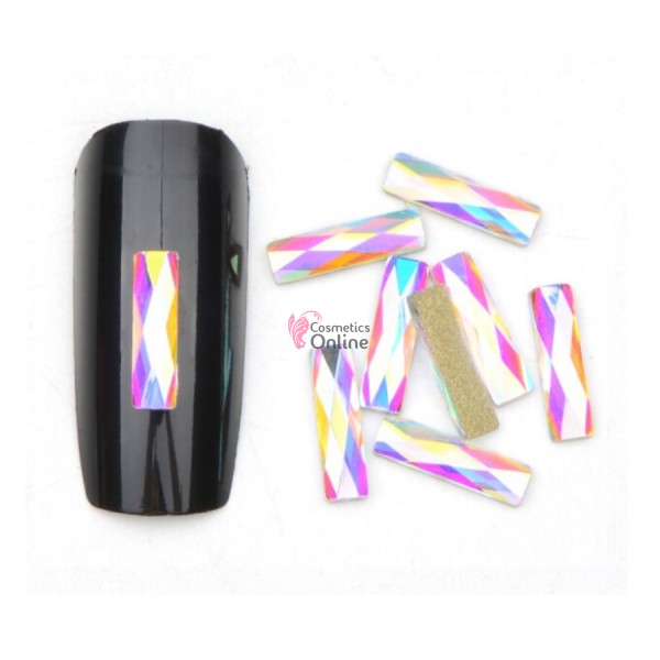 Cristale pentru unghii Marquise, 10 bucati Cod MQ090BB Dreptunghiular Argintiu cu Reflexii